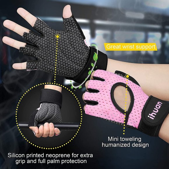 Workout Gloves for Women: Fingerless Workout Gym Gloves Wrist Support - Picture 2 of 8